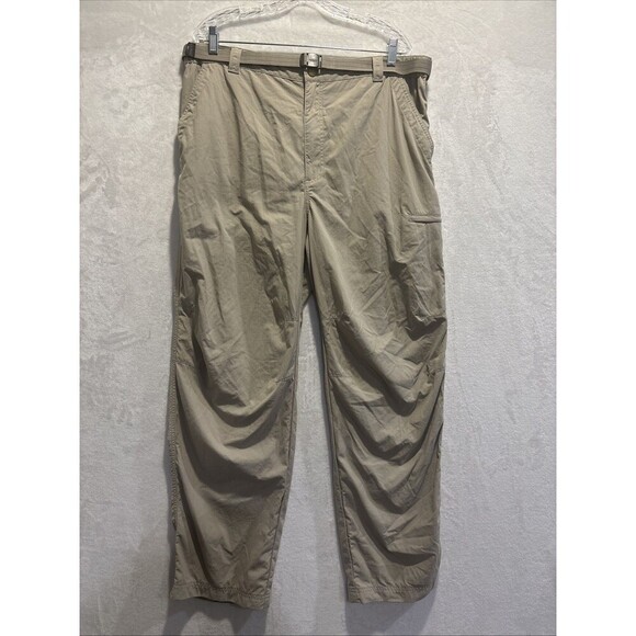 LL Bean Hiking Pants Men's XL Khaki Tan Nylon Straight Gorpcore Stowaway Belted - Picture 1 of 16